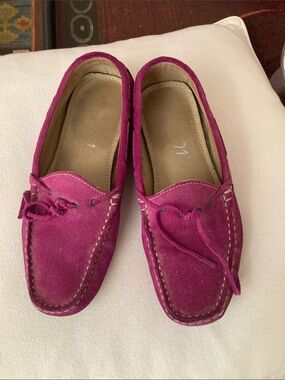 Suede Moccasin Loafers in Magenta